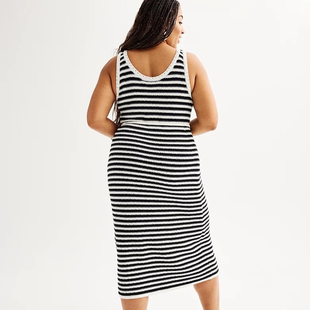 NWT Nine West Crochet Tie Waist Sleeveless Maxi Dress Black & White Plus Size 3X - Picture 2 of 4